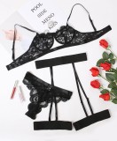Erotic Lace Black Galter Lingerie Set