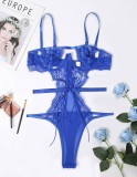 Erotic Lace Hollow Out Blue Strap Teddy Bodysuit Lingerie