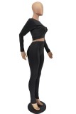 Autumn Party Sexy Black Fitted Crop Top and Pants 2PC Set