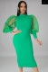Autumn Formal Green Puff Sleeve Elegant Midi Dress