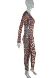 Autumn Party Sexy Leopard O-Neck Bodycon Jumpsuit