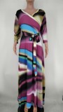 Autumn Plus Size Print Colorful Wrap Long Maxi Dress with Matching Belt