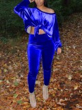 Winter Casual Velour Royal Top and Pants 2PC Set