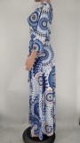 Autumn Plus Size Print Enthic Wrap Long Maxi Dress with Matching Belt