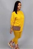 Autumn Casual Yellow O-Neck Basic Shirt and Pants 2PC Loungewear