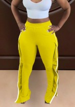 Pantalones de chándal laterales con volantes de cintura alta amarillos otoñales