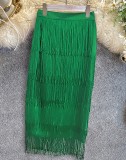 Autumn Formal Green High Waist Fringe Pencil Skirt