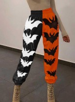 Bat Print Contrast Color Halloween Sweatpants