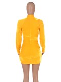 Autumn Party Sexy Yellow Mesh Patch Velour Mini Bodycon Dress