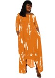 Autumn Casual Print Orange Irregular Long Dress