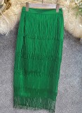 Autumn Formal Green High Waist Fringe Pencil Skirt