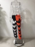 Bat Print Contrast Color Halloween Sweatpants