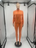 Winter Orange Zipper Long Sleeve Tracksuit with Pockets
