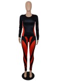 Autumn Contrast Color Sexy Tight Top and Pants Set