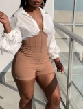 Autumn Contrast Color Sexy V-Neck Zipper High Waist Rompers