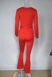 Autumn Red V-Neck Formal Jumpsuit with Belt