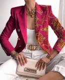 Autumn Elegant Print Turndown Collar Rose Regular Blazer