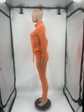 Winter Orange Zipper Long Sleeve Tracksuit with Pockets