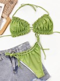 Two-Piece Green Sexy Ruched Thong Swimwear