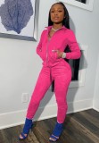 Winter Rose Zipper Long Sleeve Tracksuit with Pockets