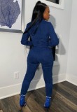 Winter Blue Zipper Long Sleeve Tracksuit with Pockets