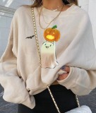 Pumpkin Ghost Print O-Neck Halloween Sweatshirt