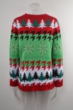 Santa Trees Print O-Neck Green Christmas Sweater