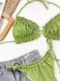 Two-Piece Green Sexy Ruched Thong Swimwear