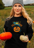 Pumpkin Print Black O-Neck Halloween Sweatshirt