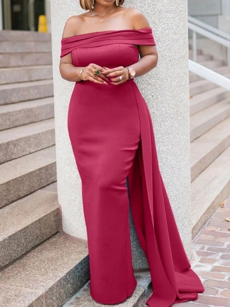 Wholesale Autumn Red Occassional Off Shoulder Long Evening Gown ...