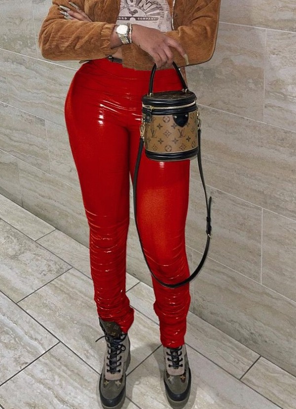 Leather Sexy Tight Stacked Trousers