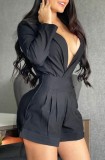 Autumn Black Deep-V Sexy Pleated Formal Rompers