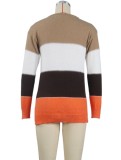 Autumn Contrast Color Wide Stripes Crewneck Pullover Sweater