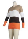 Autumn Contrast Color Wide Stripes Crewneck Pullover Sweater