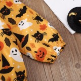 Baby Girl Pumpkin Print Long Sleeve Halloween Rompers