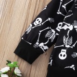Kids Girl Skull Print Black Crewneck Pullover Sweatshirt
