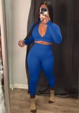 Autumn Sexy Blue Tight Cropped Top and Legging Set