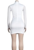 Autumn White Mesh Patch Crystal Mini Bodycon Dress
