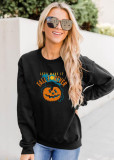 Pumpkin Print Black O-Neck Halloween Sweatshirt