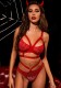 Christmas Sexy Red Lace Hollow Out Bra and Panty Lingerie Set