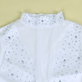 Autumn White Mesh Patch Crystal Mini Bodycon Dress