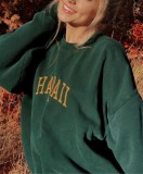 Autumn Letter Print Green Oversized Crewneck Pullover Sweatshirt