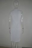 Autumn White Knitting Side Slit Sleeveless Casual Dress
