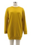 Autumn Casual Solid Plain Yellow Crewneck Long Sleeve Shirt Dress
