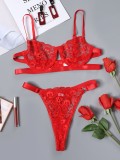 Christmas Sexy Red Lace Bra and Panty Lingerie Set