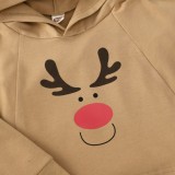 Kids Girl Elk Print Hooded Christmas Pullover Sweatsuit