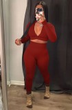 Autumn Sexy Red Tight Cropped Top and Legging Set