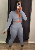 Autumn Sexy Grey Tight Cropped Top and Legging Set