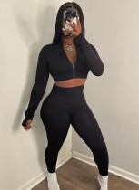 Herfst sexy zwarte strakke cropped top en legging set