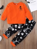 Kids Girl Skull Print Top and Pants 2PC Halloween Suit